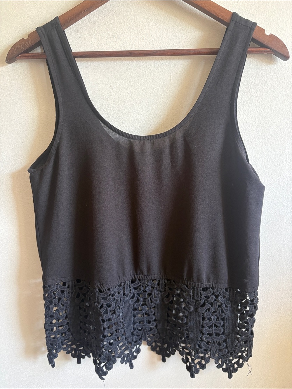 Reluca Couture Black‎ Crochet Lace Hem Boho Tank XS